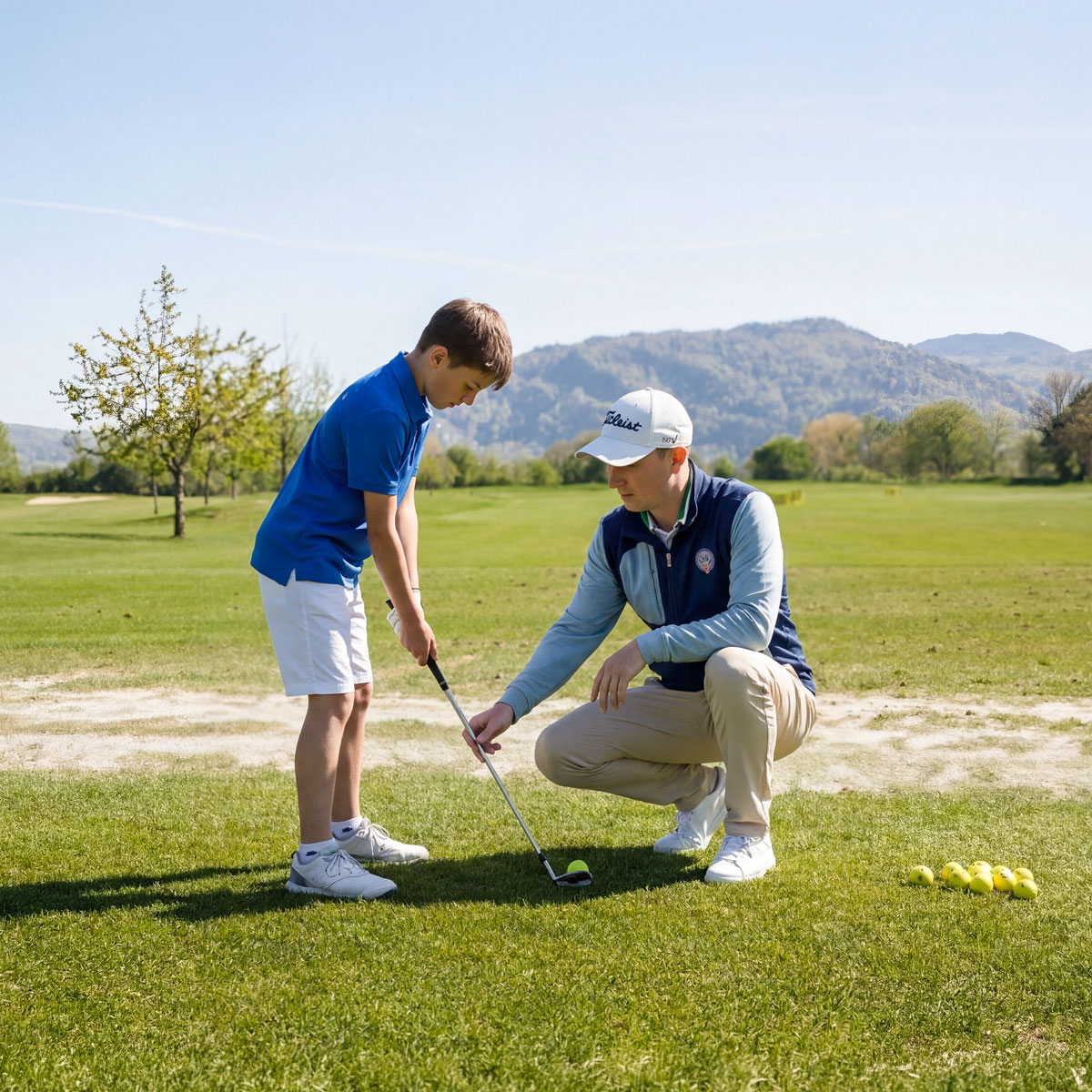 Junioren beim Golftraining mit spielerischem Coaching